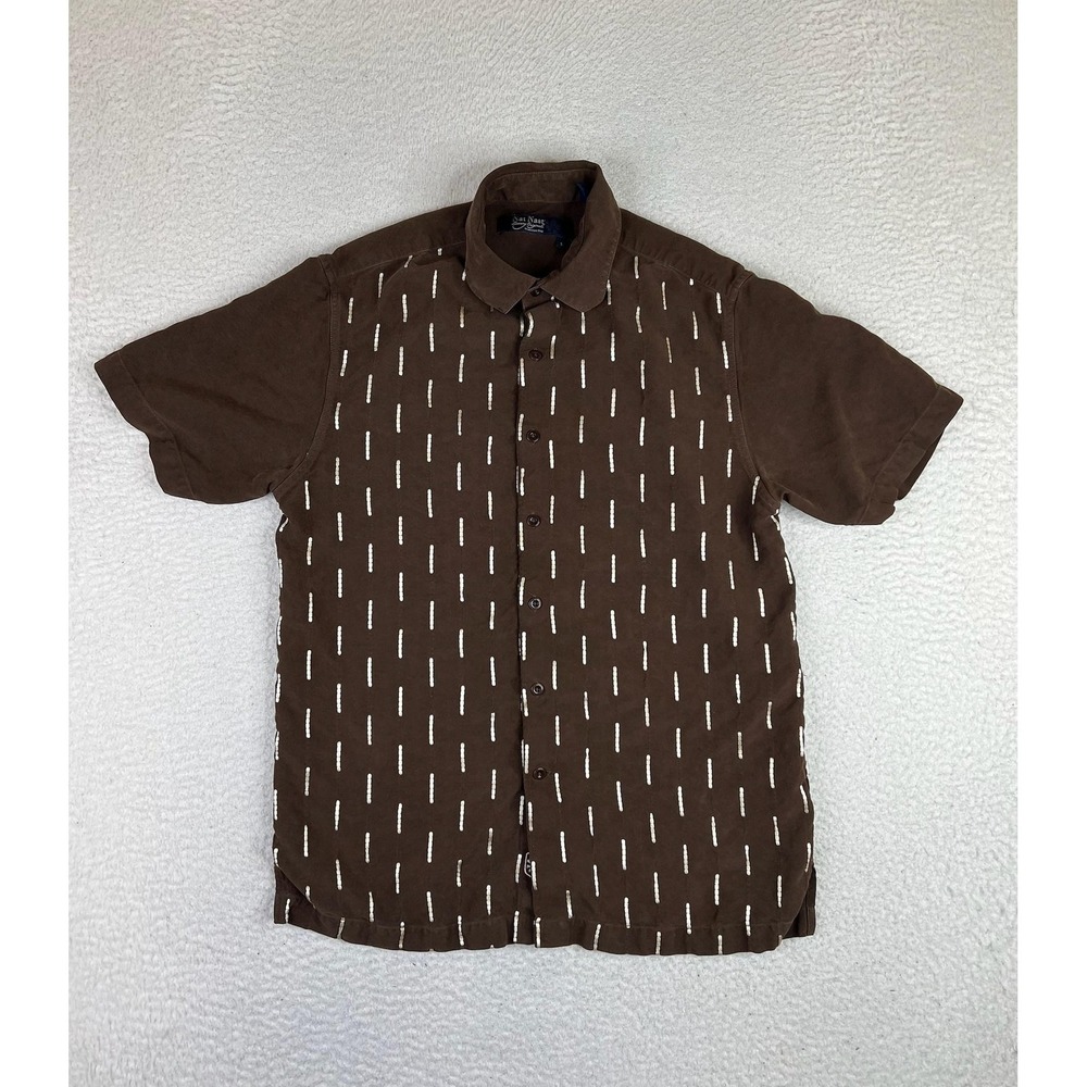 Nat Nast Shirt Men's Small Brown Silk Geometric Embroidered S/S Button Up